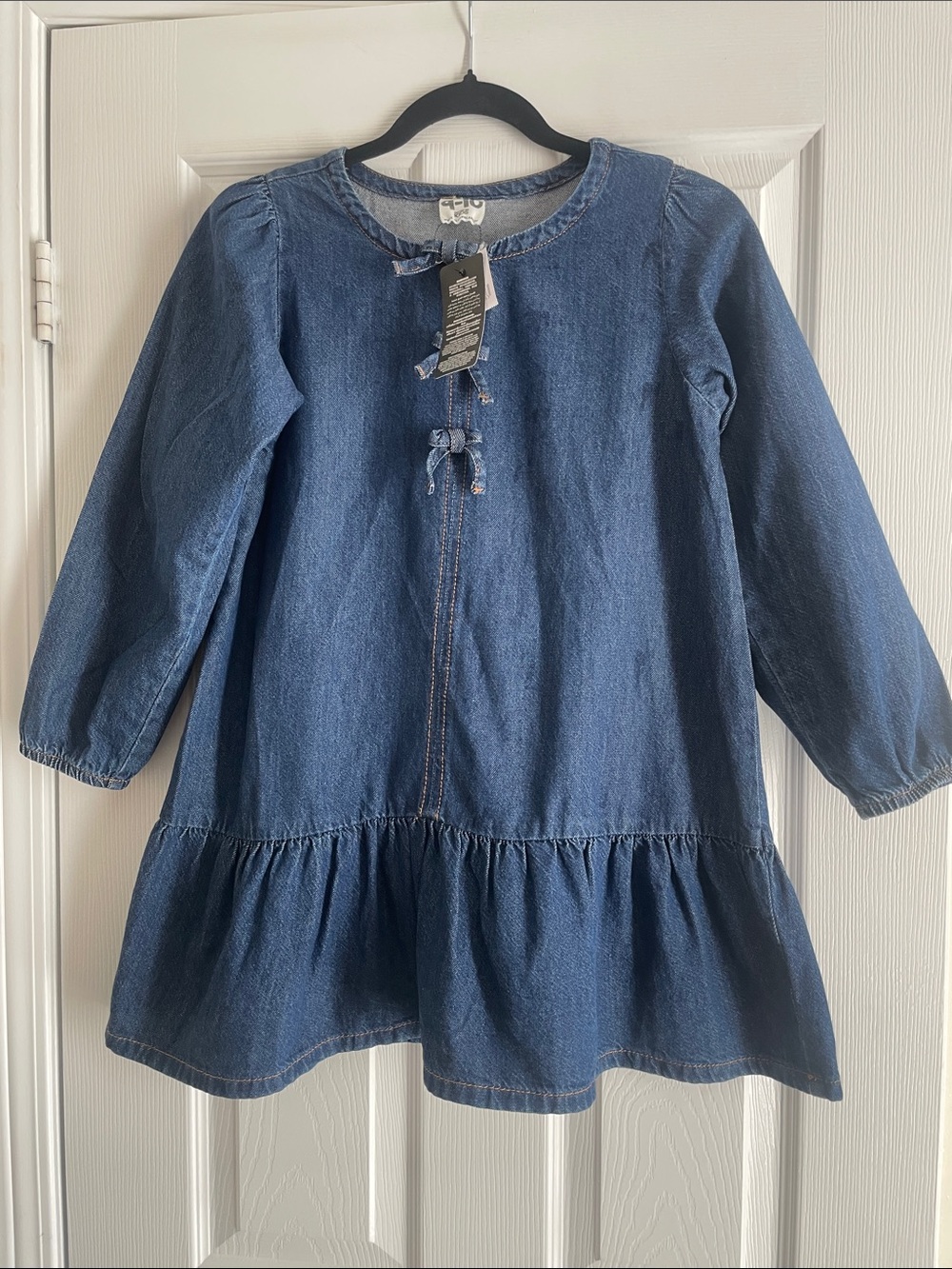 BNWT Girls' Cotton Denim Long-Sleeve Ruffle Hem Dress